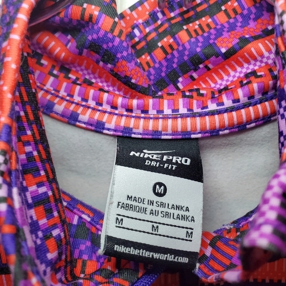 Nike Pro Half Zip Pullover Women's M Red Purple Fuchsia Fair Isle Print Long - Picture 10 of 10